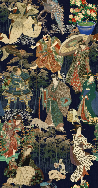 Paneelitapetti Mindthegap Samurai and Geisha, 1.56x3m, tumma