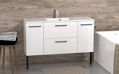 Kylpyhuoneryhmä Otsoson Minimeri 1200, 1200x390mm, valkoinen, laatikostolla ja kahdella sivukaapilla