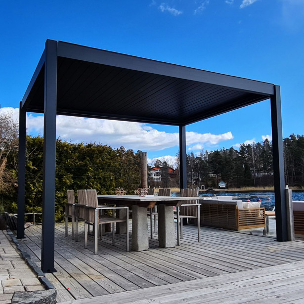 Pergola sälekatolla Metalcraft, 3x3m, moottoroitu, LED-valoilla, antrasiitti