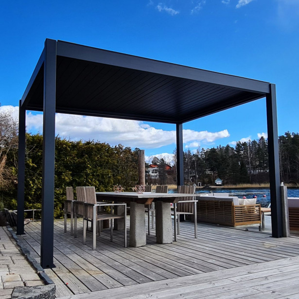 Pergola sälekatolla Metalcraft, 3x3m, moottoroitu, LED-valoilla, antrasiitti