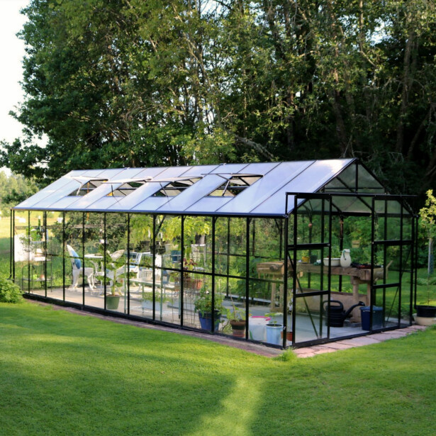 Kasvihuone Metalcraft, 17.5m², 4mm turvalasi, kennolevykatto, musta