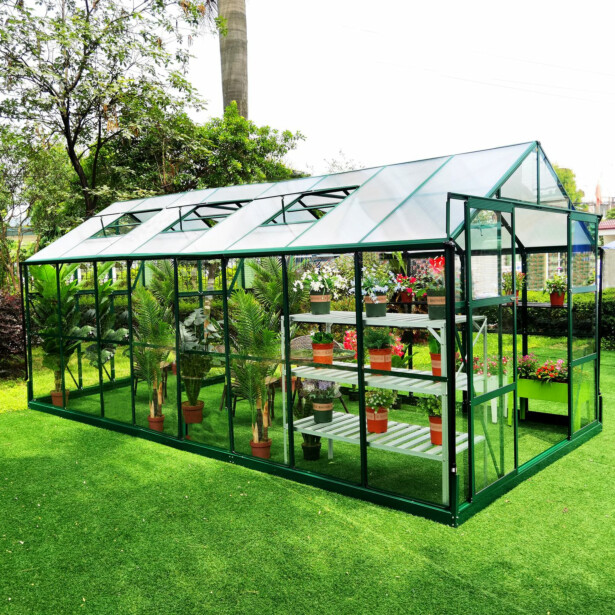 Kasvihuone Metalcraft, 14.4 m², 4mm turvalasi, vihreä