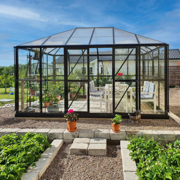 Kasvihuone Metalcraft Gazebo Premium, 12,9m², 4mm turvalasi, musta