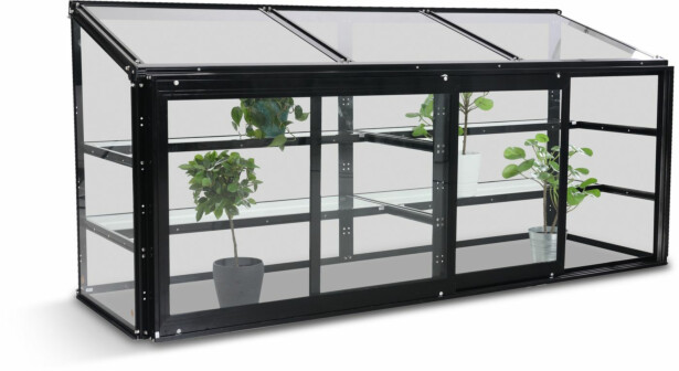 Minikasvihuone Metalcraft, 183x61x86cm, 4mm turvalasi, musta