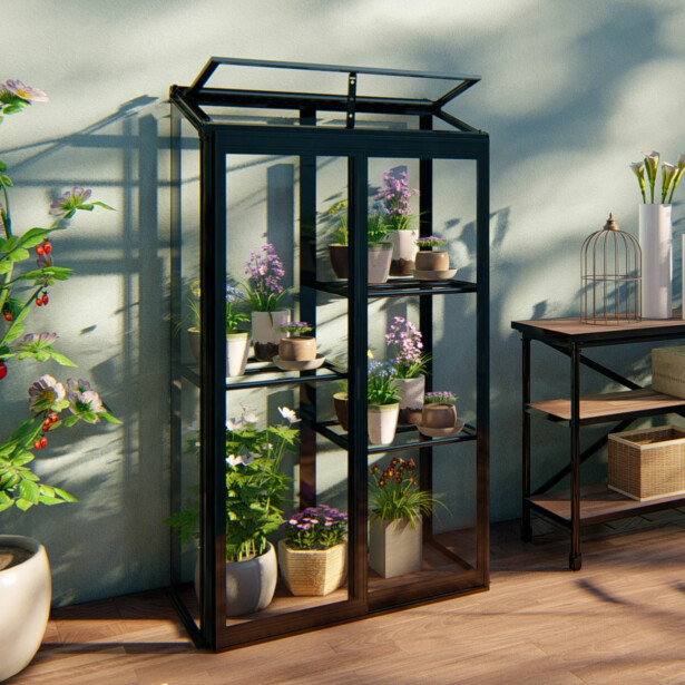 Minikasvihuone Metalcraft, 157x91x51cm, 4mm turvalasi, musta