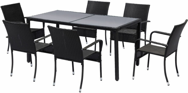 Ruokailuryhmä Lyfco Boarp, 160x80cm, 6-istuttava, polyrottinki, musta