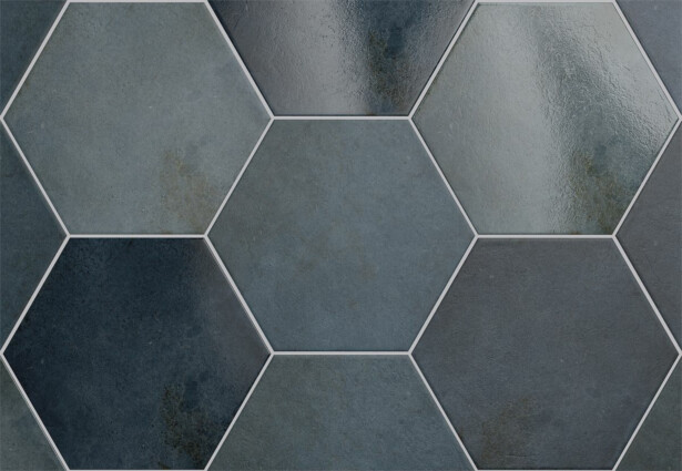 Lattialaatta Pukkila Hexagon Heritage Indigo, himmeä, sileä, 200x175mm