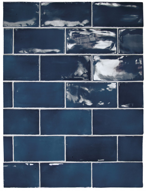 Seinälaatta Pukkila Manacor Ocean Blue, kiiltävä, strukturoitu, 7.5x15cm