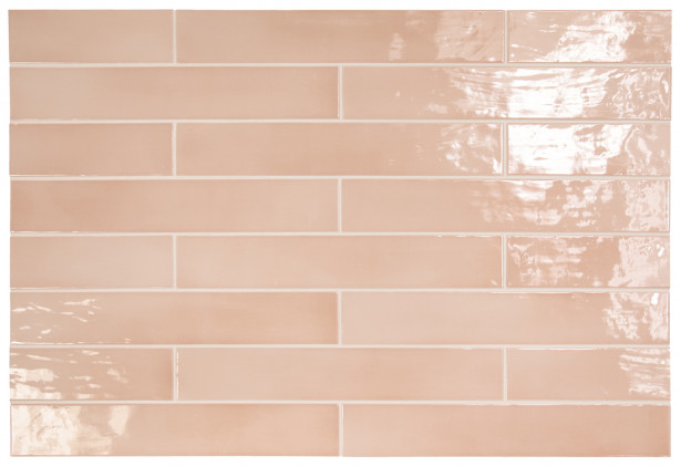 Seinälaatta Pukkila Manacor Blush Pink, kiiltävä, strukturoitu, 6.5x40cm