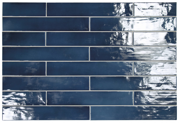 Seinälaatta Pukkila Manacor Ocean Blue, kiiltävä, strukturoitu, 6.5x40cm