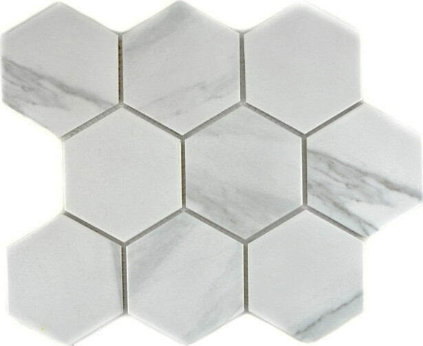 Mosaiikkilaatta Pukkila Carrara hexagon, himmeä, karhea, 95x110mm
