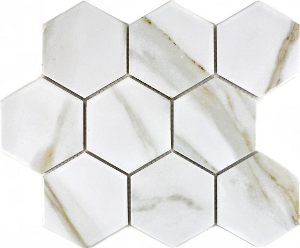 Mosaiikkilaatta Pukkila Calacatta hexagon, himmeä, karhea, 95x110mm