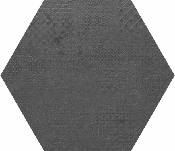 Lattialaatta Pukkila Essence Hexagon Negro, puolikiiltävä, struktuuri, 592x512mm