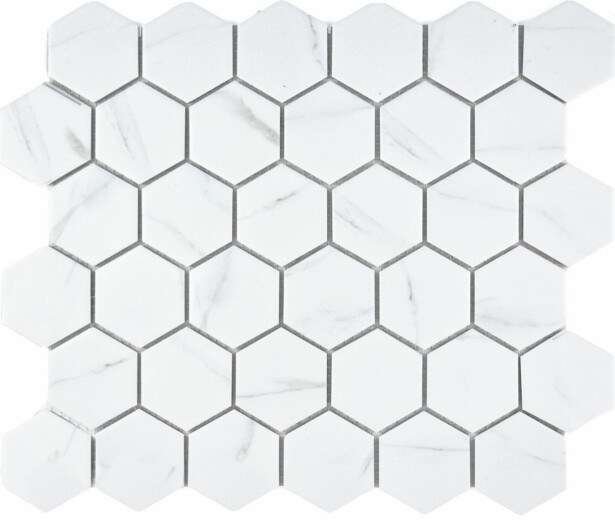 Marmorimosaiikki Pukkila Carrara Hexagon, 5x6cm, 6-kulmainen, matta, lasitettu