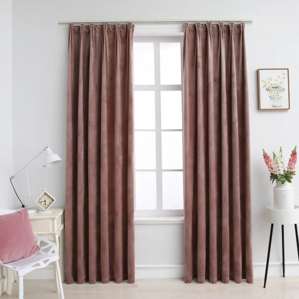 Pimennysverhot koukuilla 2 kpl sametti pinkki 140x175 cm_1