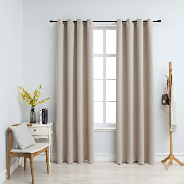 Pimennysverhot metallirenkailla 2 kpl beige 140x225 cm_1