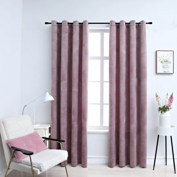 Pimennysverhot renkailla 2 kpl sametti pinkki 140x175 cm_1