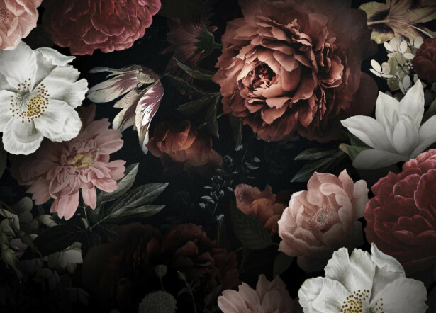 Kuvatapetti Rebel Walls Bloomy Bouquet musta, mittatilaus, non-woven