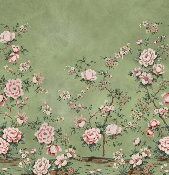 Kuvatapetti Rebel Walls Floral Chinoiserie vihreä, mittatilaus, non-woven