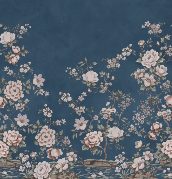 Kuvatapetti Rebel Walls Floral Chinoiserie tummansininen, mittatilaus, non-woven