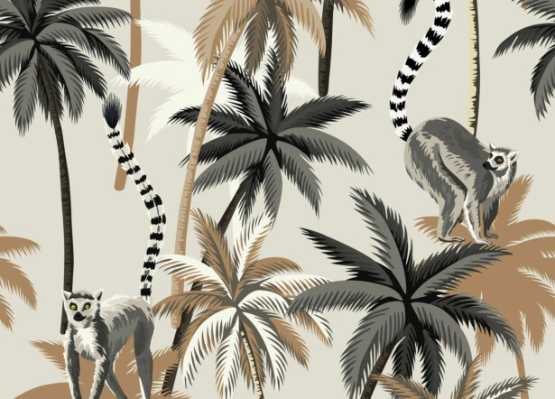 Kuvatapetti Rebel Walls Lemur Palms hiekka, mittatilaus, non-woven