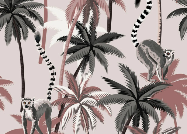 Kuvatapetti Rebel Walls Lemur Palms burgundi, mittatilaus, non-woven