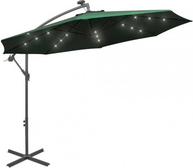 Roikkuva päivänvarjo led-valoilla 300cm metallitanko vihreä_1