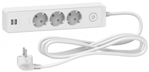 Jatkojohto Schneider Electric, 3m, 3-osainen + 2xUSB-A, valkoinen