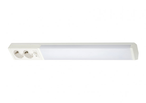 LED-työpistevalaisin Airam Handy 550, 8W/830/840, 550x74mm, 2-osainen pistorasia+kytkin, IP21, valkoinen/opaali