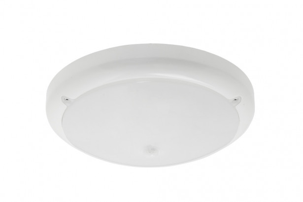 LED-tunnistinvalaisin Sono III, 15W/835, PIR M-S, Ø295x78mm, IP54, valkoinen/opaali