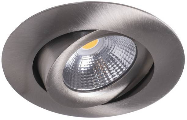 LED-alasvalo Airam Compact, Ø90x40mm, IP44, 7W/830, himmennettävä, suunnattava, satiini nikkeli