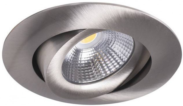 LED-alasvalo Airam Compact, Ø90x40mm, IP44, 7W/840, himmennettävä, suunnattava, satiini nikkeli