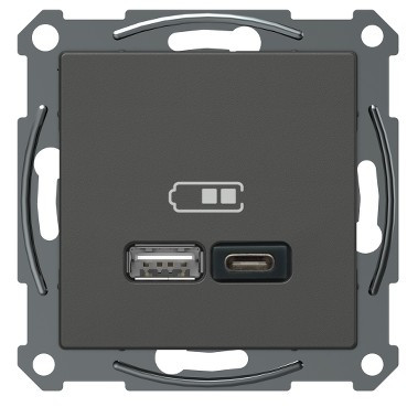 USB-latauspistorasia Schneider Electric A + C 2,4 A antrasiitti, Exxact