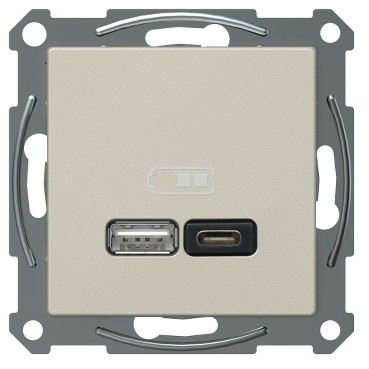 USB-latauspistorasia Schneider Electric A + C 2,4 A metalli, Exxact
