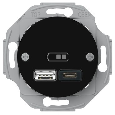 USB-latauspistorasia Schneider Electric A + C 2,4 A musta, Renova