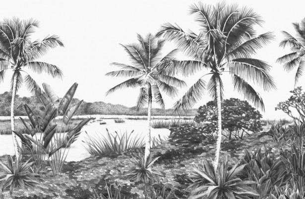 Maisematapetti ESTA Jungle Fever 158901, 4.185x2.79m, non-woven, valkoinen/musta