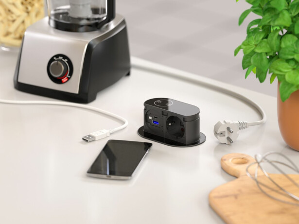 Pistorasia Savo Pop Up USB/Qi musta