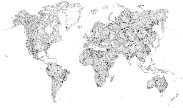 Paneelitapetti Sandberg World Map, non-woven, mittatilaus, mustavalkoinen