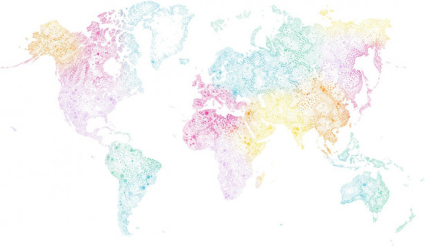 Paneelitapetti Sandberg World Map, non-woven, mittatilaus, monivärinen