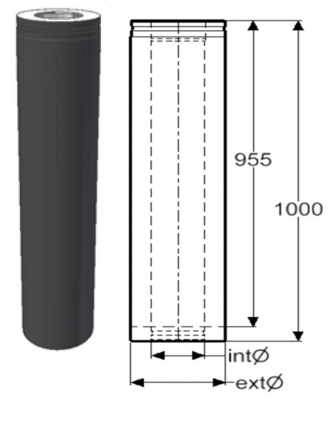 Hormijakso Schiedel Permeter Smooth, 150mm, musta, 1000mm