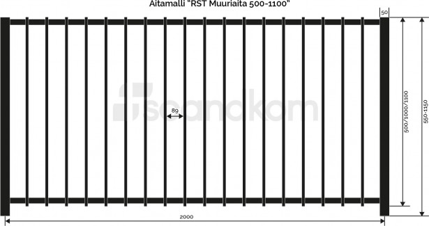 Aitaelementti Scandkom Muuriaita 500x2000mm, rst