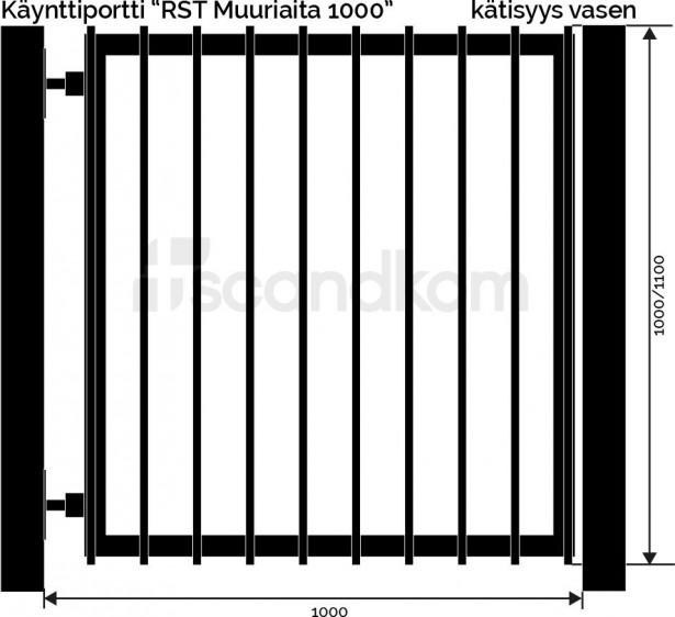 Käyntiportti Scandkom Muuriaita 1100x1000mm, rst