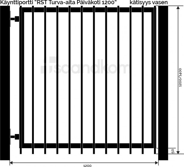 Käyntiportti Scandkom Turva-aita Päiväkoti 1200x1200mm, rst
