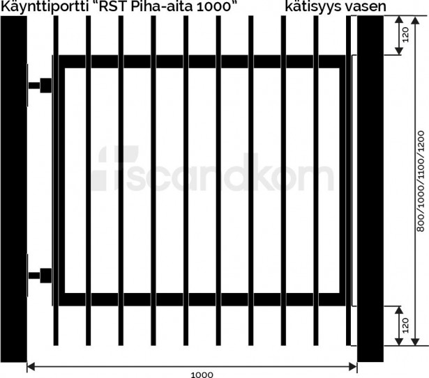 Käyntiportti Scandkom Piha-aita 1000x1000mm, rst