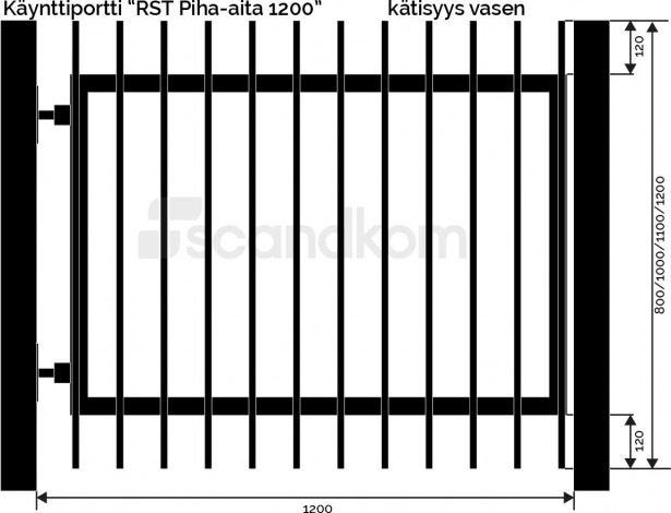Käyntiportti Scandkom Piha-aita 1100x1200mm, rst