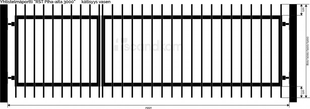 Yhdistelmäportti Scandkom Piha-aita 1100x3000mm, rst