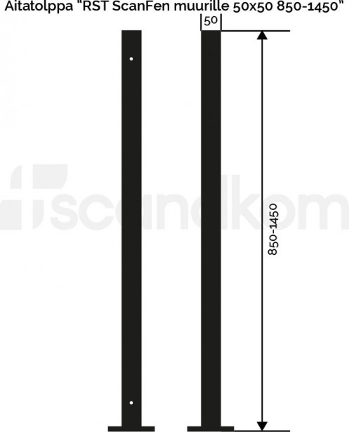 Aitatolppakulma Scandkom ScanFen muurille, 50x50x1250mm, rst