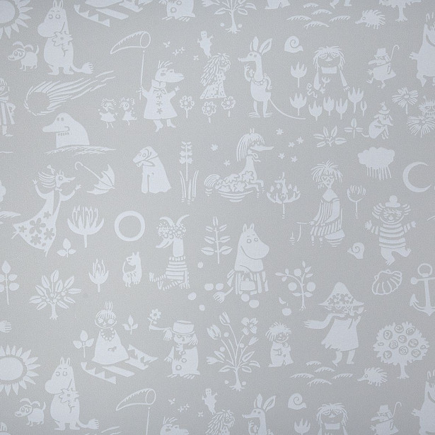 Tapetti Sandudd Moomin 5164-3, 0,53x11,2m, harmaa/valkoinen, non-woven