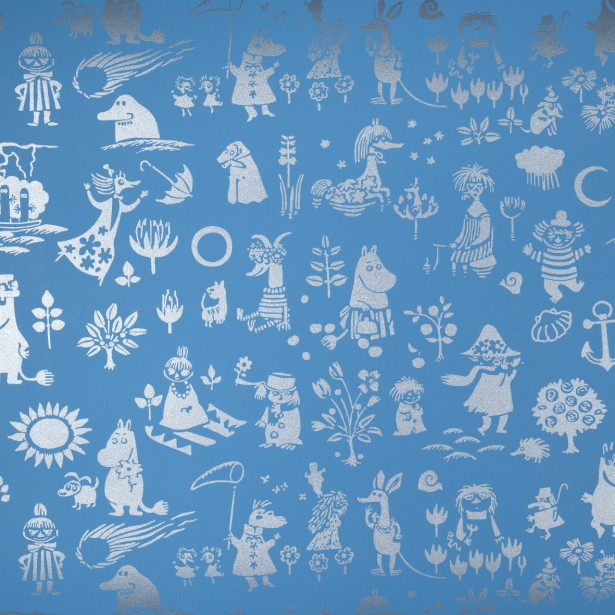 Tapetti Sandudd Moomin 5164-4, 0,53x11,2m, sininen/hopea, non-woven