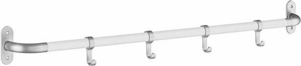 Koukkulista Beslagsboden BX1700, 4 koukkua, harmaa alumiini/valkoinen puu